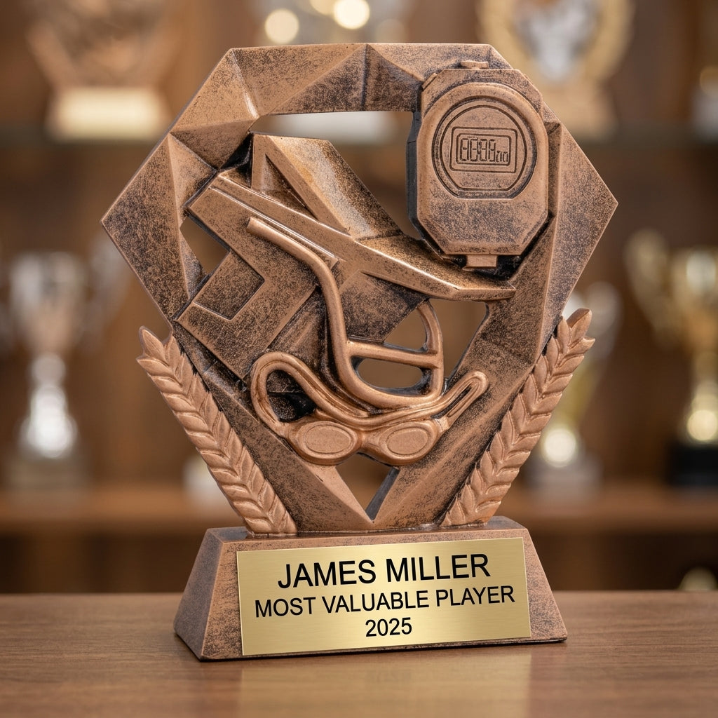 How to order a personalized swimming trophy in 3 easy steps with custom name, team, and year engraving