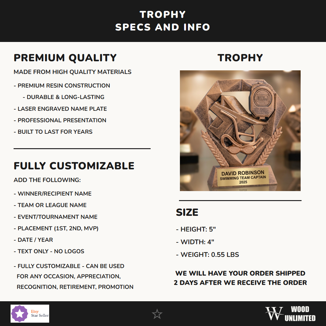 Swimming Diamond Resin Trophy 5"