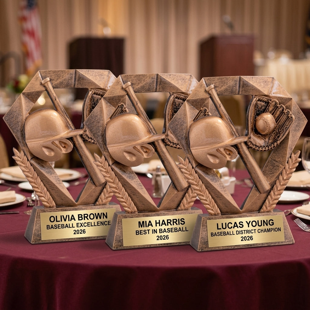 Customer reviews for Wood Unlimited personalized baseball trophies with 5-star ratings and trust badges