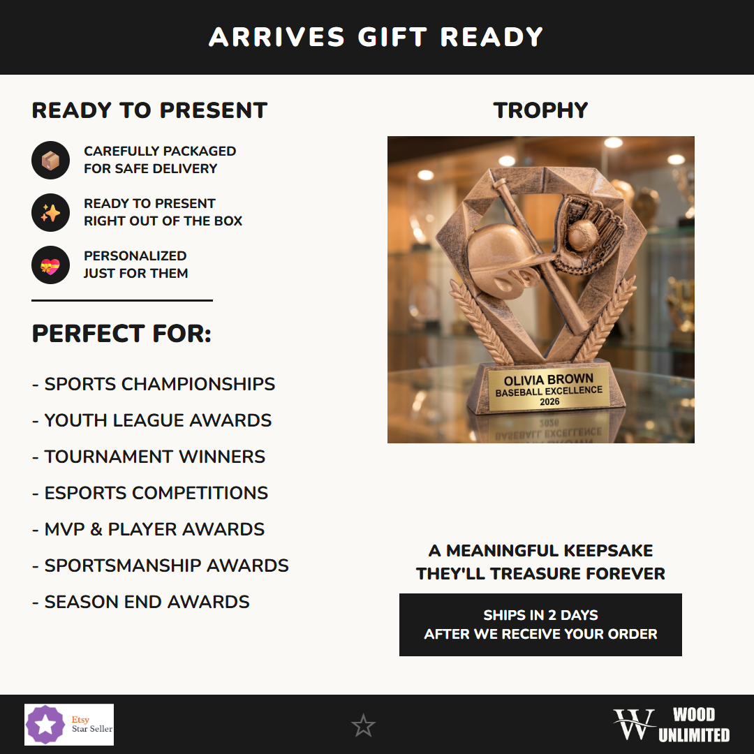 Personalized baseball trophy ideal for tournament champions, MVP recognition, and school athletics