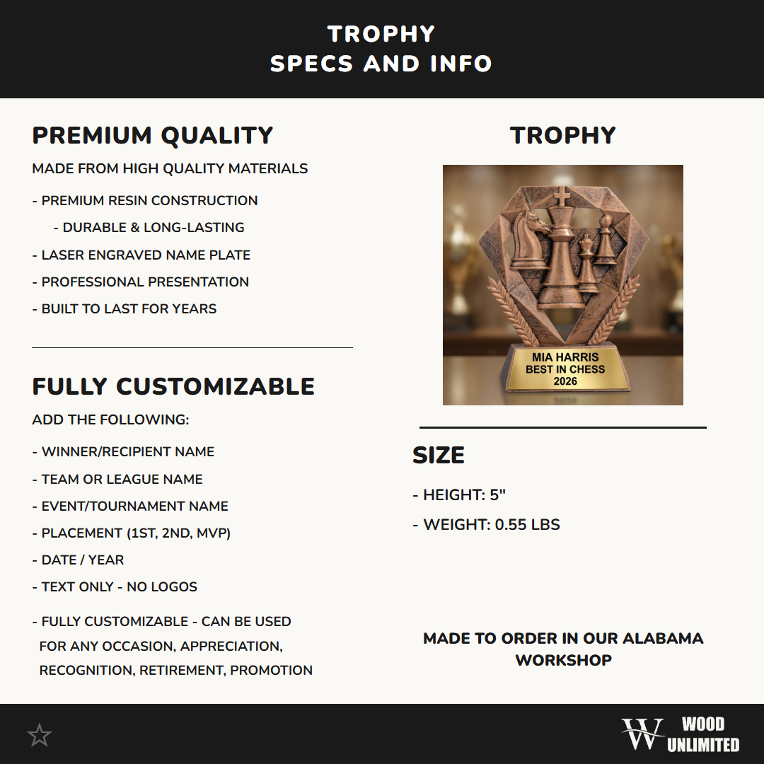 Personalized | Chess Award | Custom Engraved | Chess Trophy | Personalized Award | Tournament Winner | Club Champion | MVP Gift