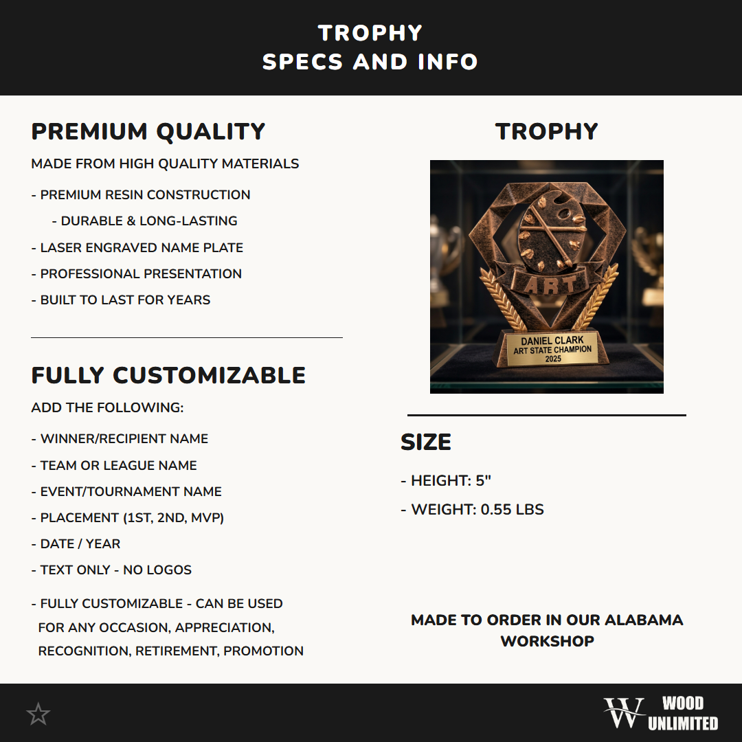 Personalized | Art Award | Custom Engraved | Art Trophy | Artist Award | Art Competition | Student Award | Teacher Gift | Creative Award