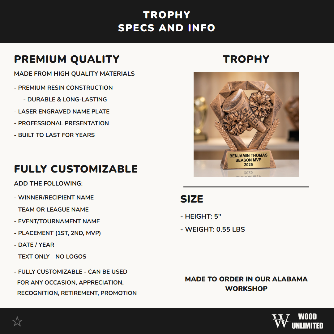 Personalized | Cheerleading Award | Custom Engraved | Cheer | Trophy | Award | Engraved | Team | Coach | MVP | Custom