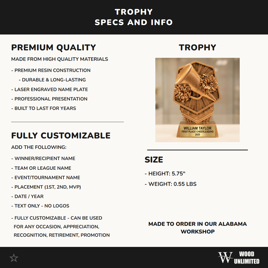 Personalized | Cheerleading Award | Custom Engraved | Cheerleading Trophy | Personalized Cheer Award | Cheerleader Gift | Team Awards