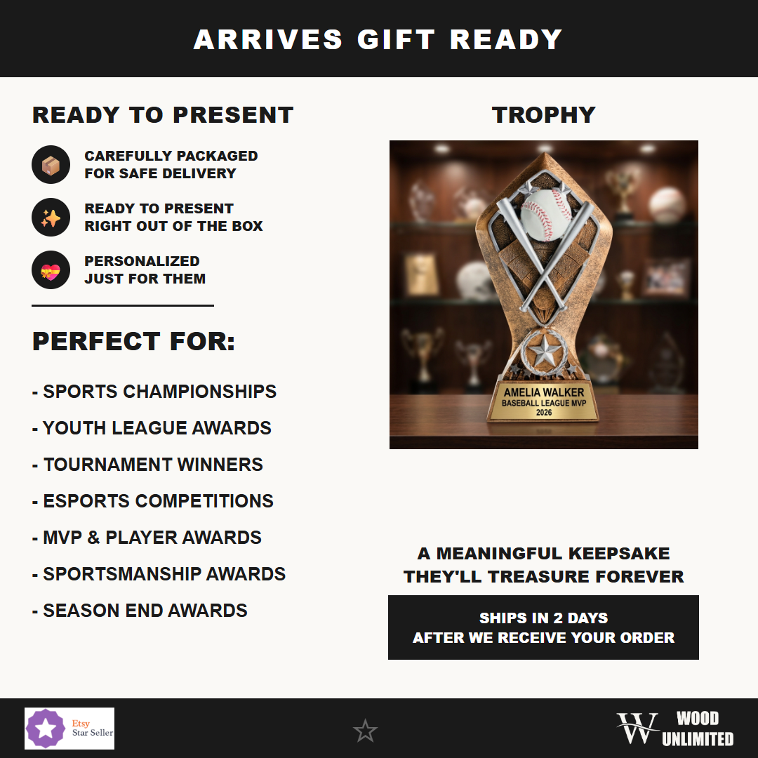 Personalized baseball trophy ideal for tournament champions, MVP recognition, and school athletics