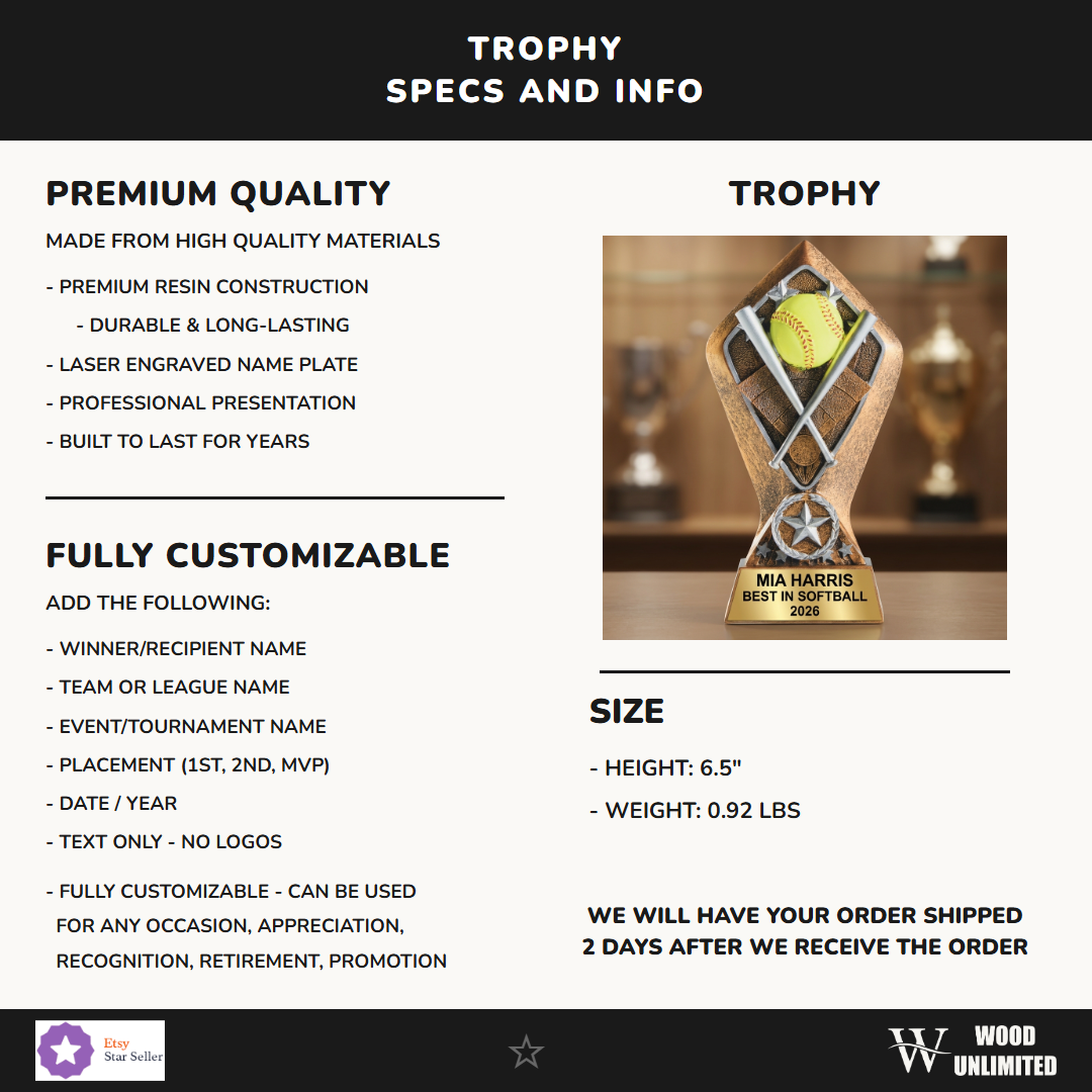 Softball Diamond Resin Trophy 6½"