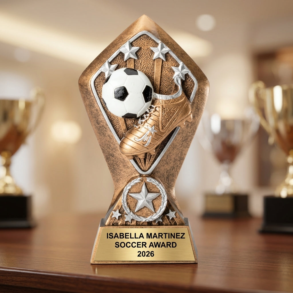 How to order a personalized soccer trophy in 3 easy steps with custom name, team, and year engraving
