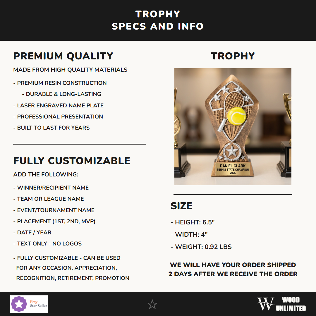 Tennis Diamond Resin Trophy 6½"