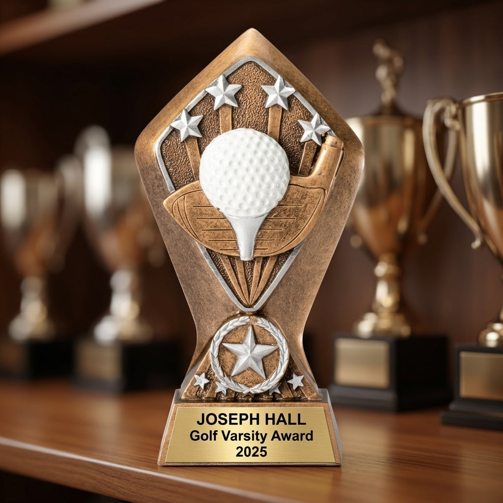 How to order a personalized golf trophy in 3 easy steps with custom name, team, and year engraving