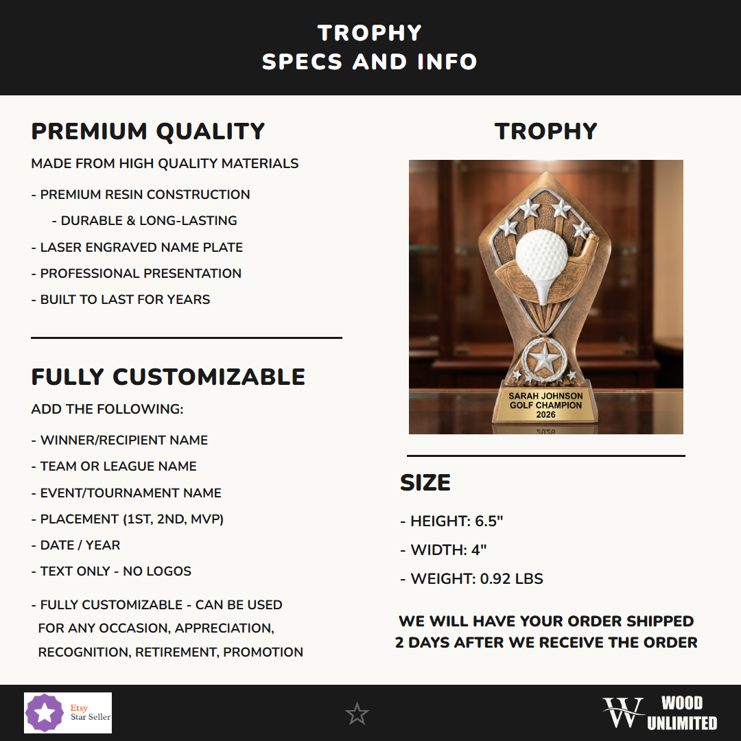 Golf Diamond Resin Trophy 6½"