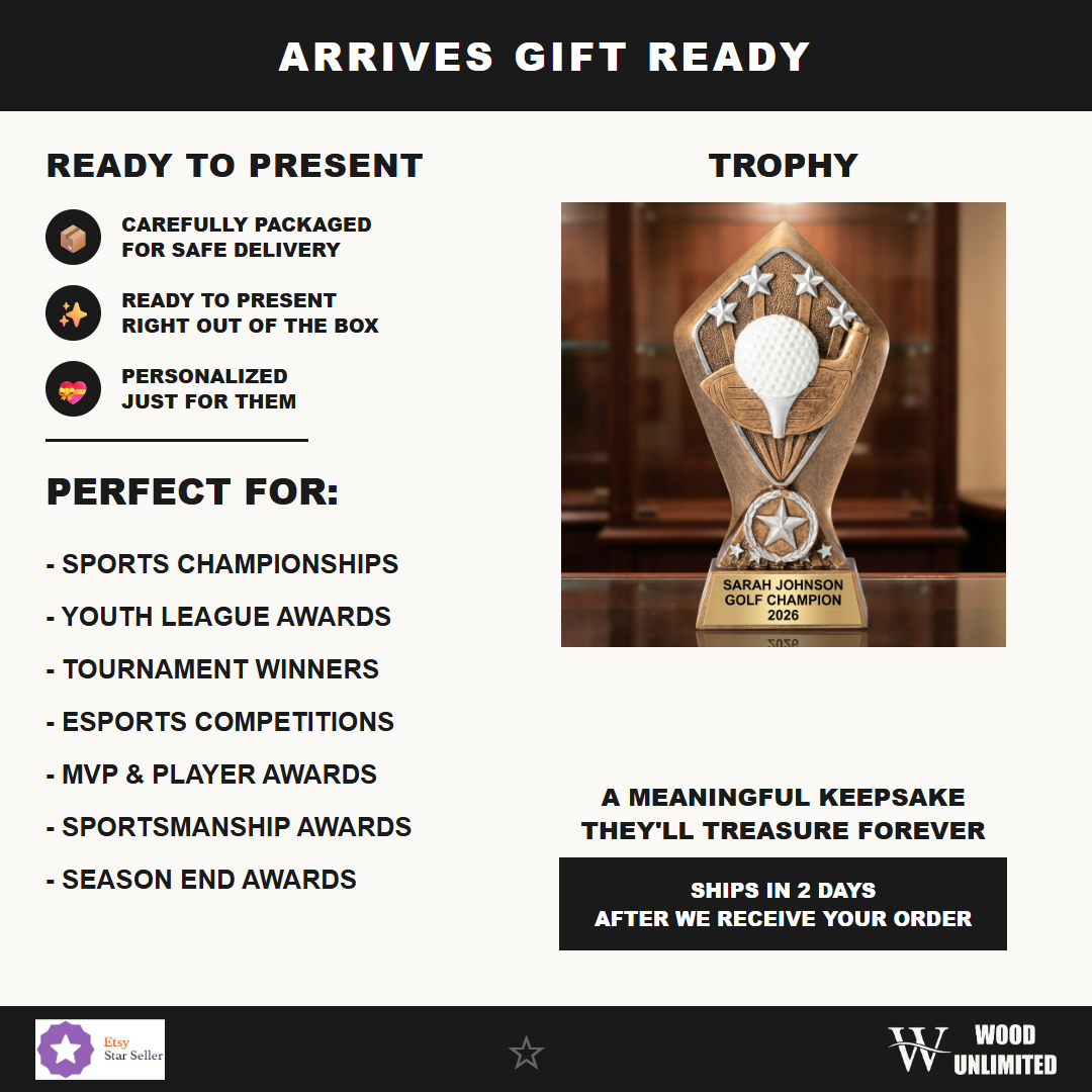 Personalized golf trophy ideal for tournament champions, MVP recognition, and school athletics