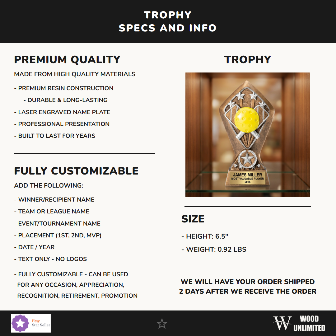 Pickleball Diamond Resin Trophy 6½"