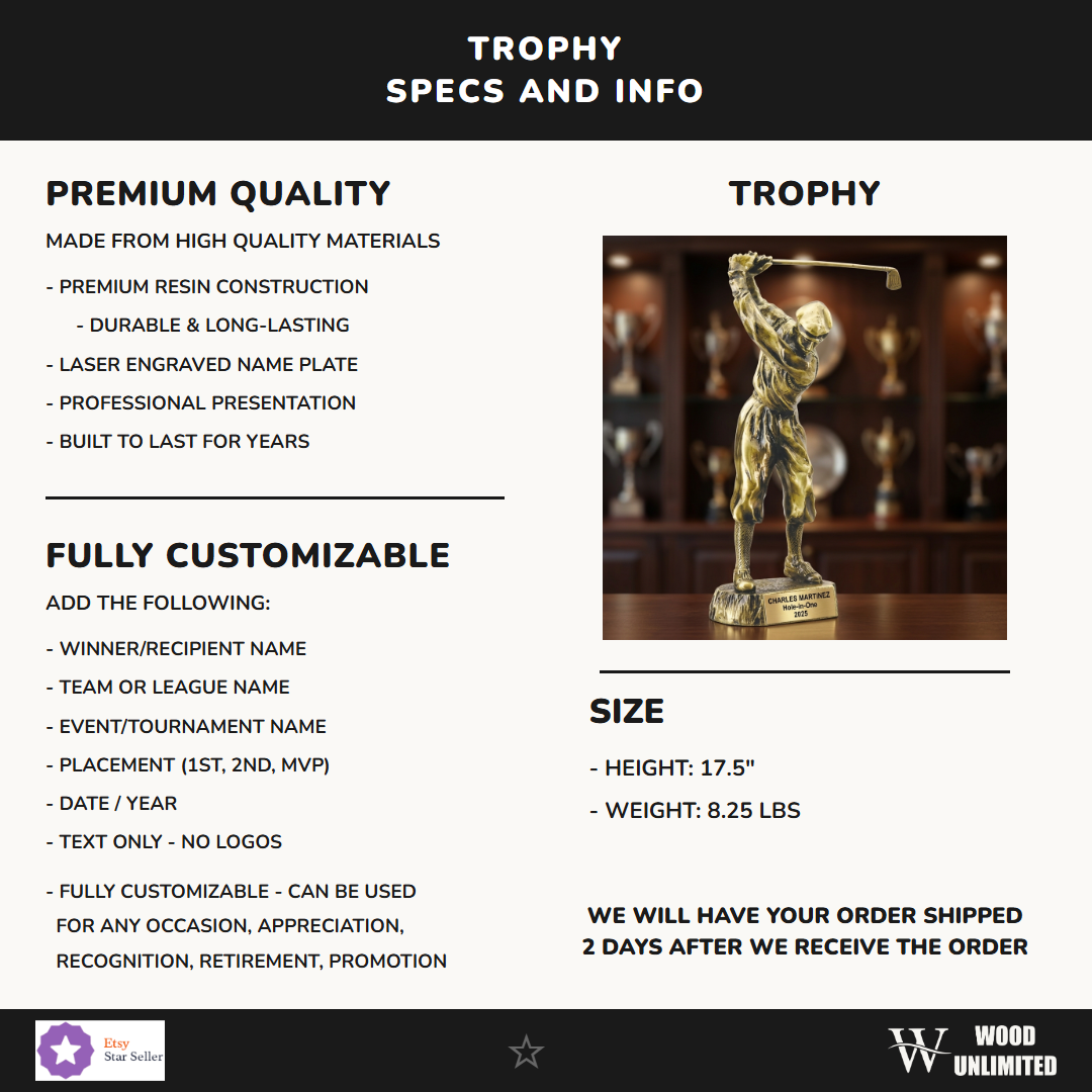 Golf Gold Resin Trophy 17.5"
