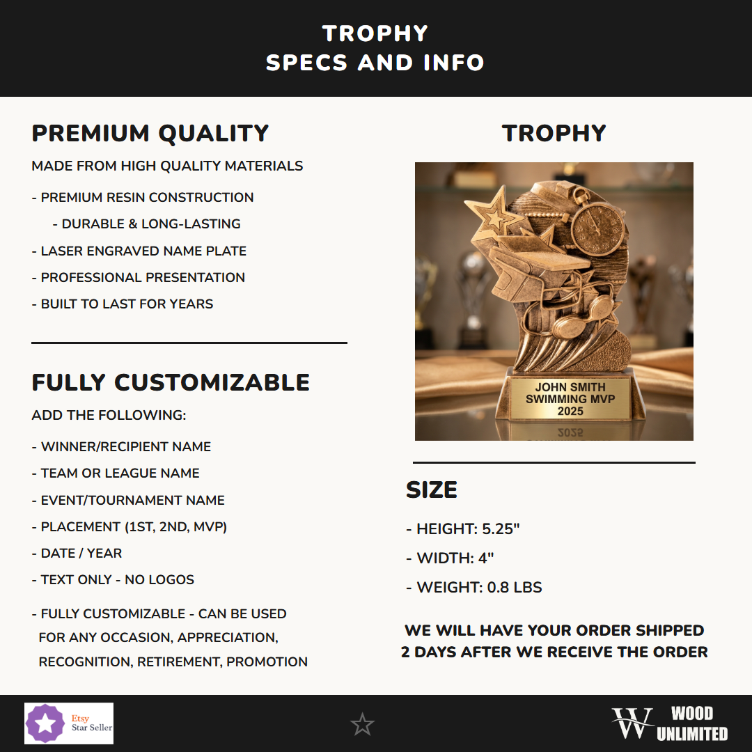 Swimming Gold Resin Trophy 6"