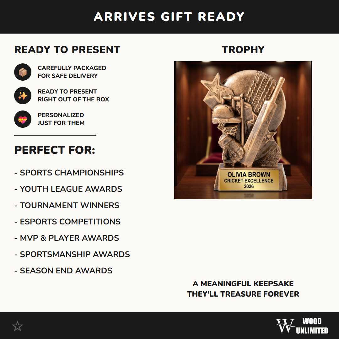 Cricket Trophy Award | Personalized | Custom Engraved | Cricket MVP | League Champion | Tournament Award | Gold Name Plate