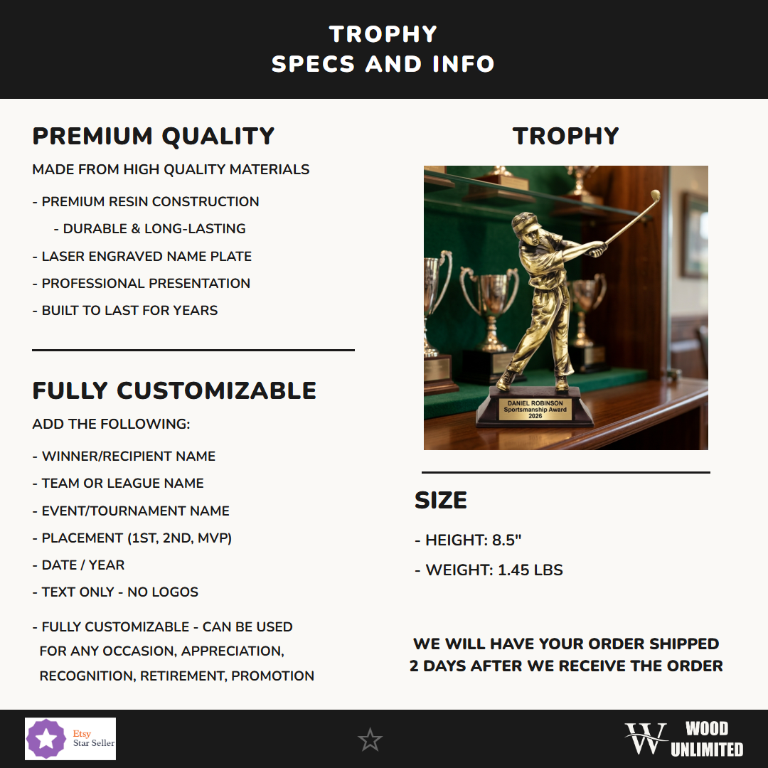 Golf Award Trophy | Personalized | Custom Engraved | Golf Tournament Trophy | Hole-in-One Award | Golf Gift | Personalized Golf Trophy