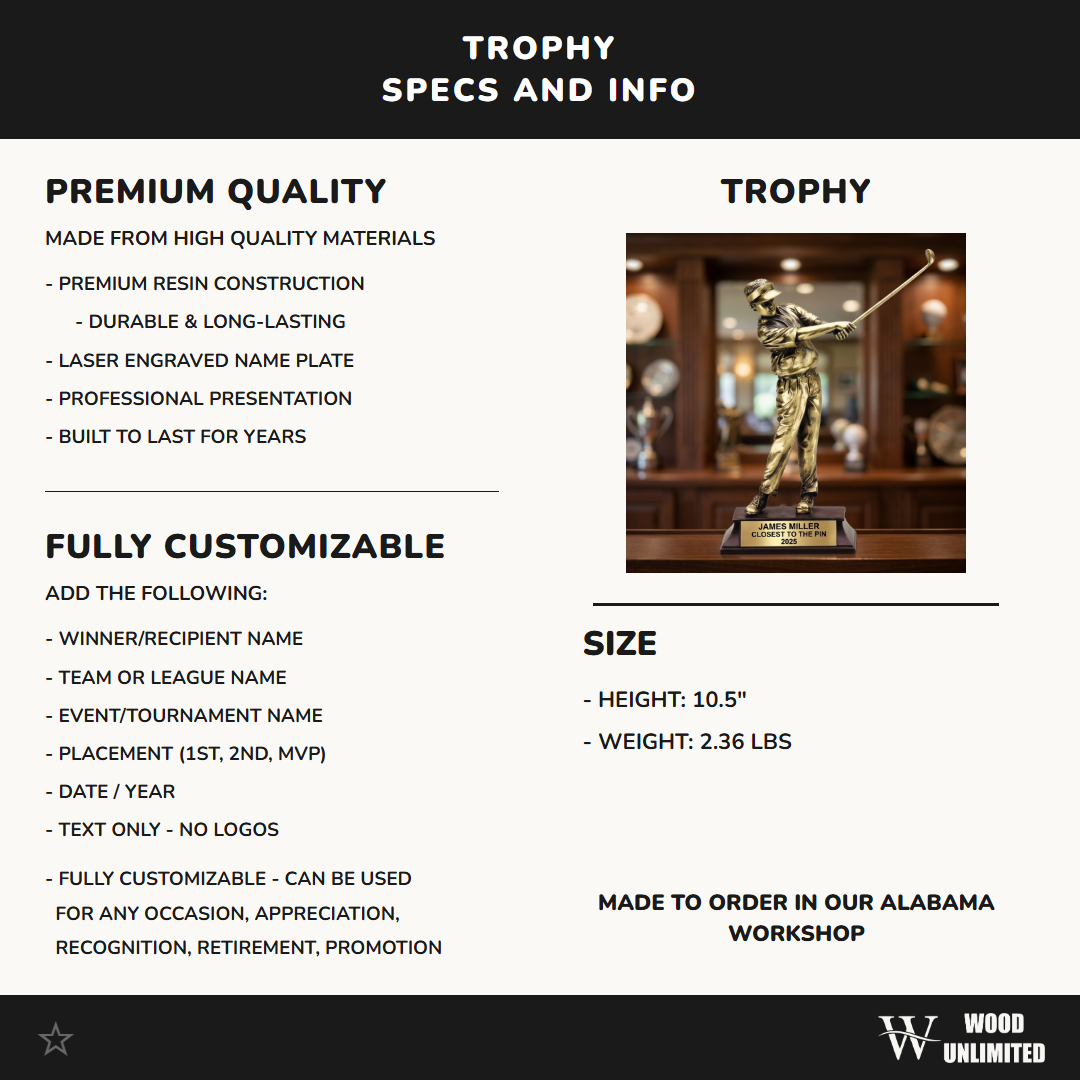 Personalized | Golf Award | Custom Engraved | Golf Trophy | Personalized Award | Female Golfer | Tournament Prize | Closest Pin