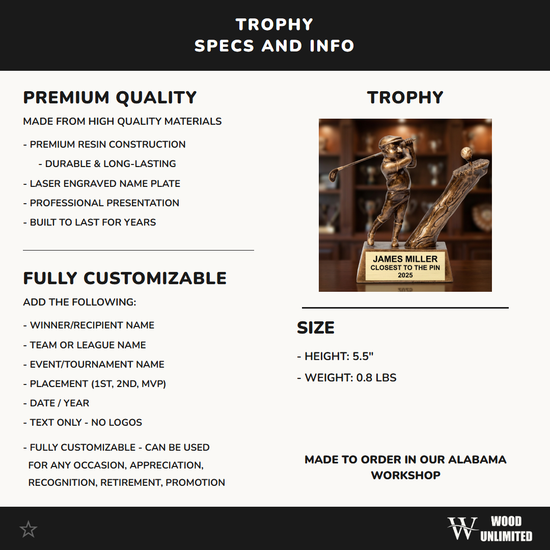 Personalized | Golf Award | Custom Engraved | Golf Trophy | Engraved Golfer | Closest Pin | Custom Award | Tournament Prize | Resin Golf