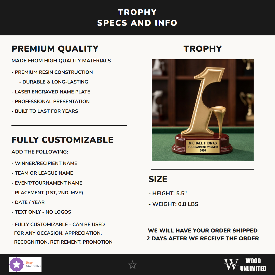 Golf Gold Resin Trophy 5.5"