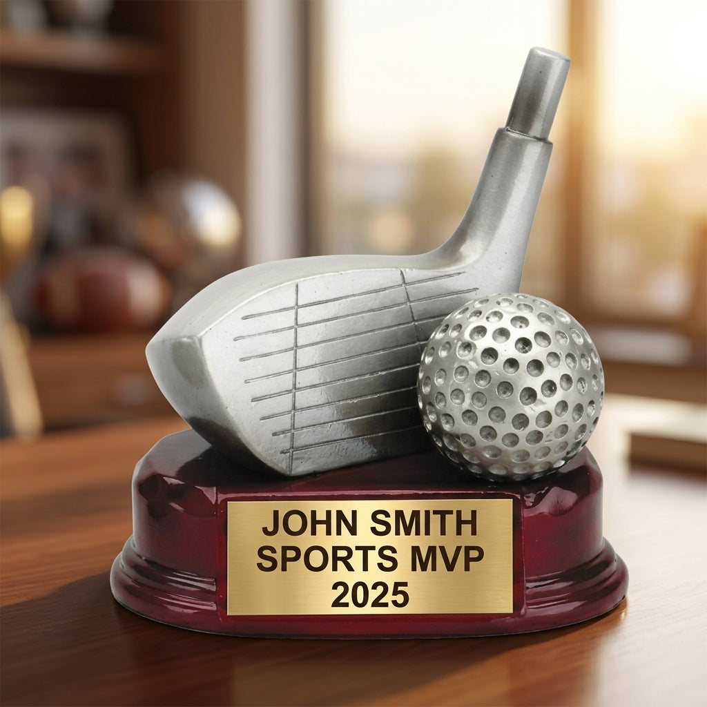 Personalized trophy with custom engraved name plate - Wood Unlimited