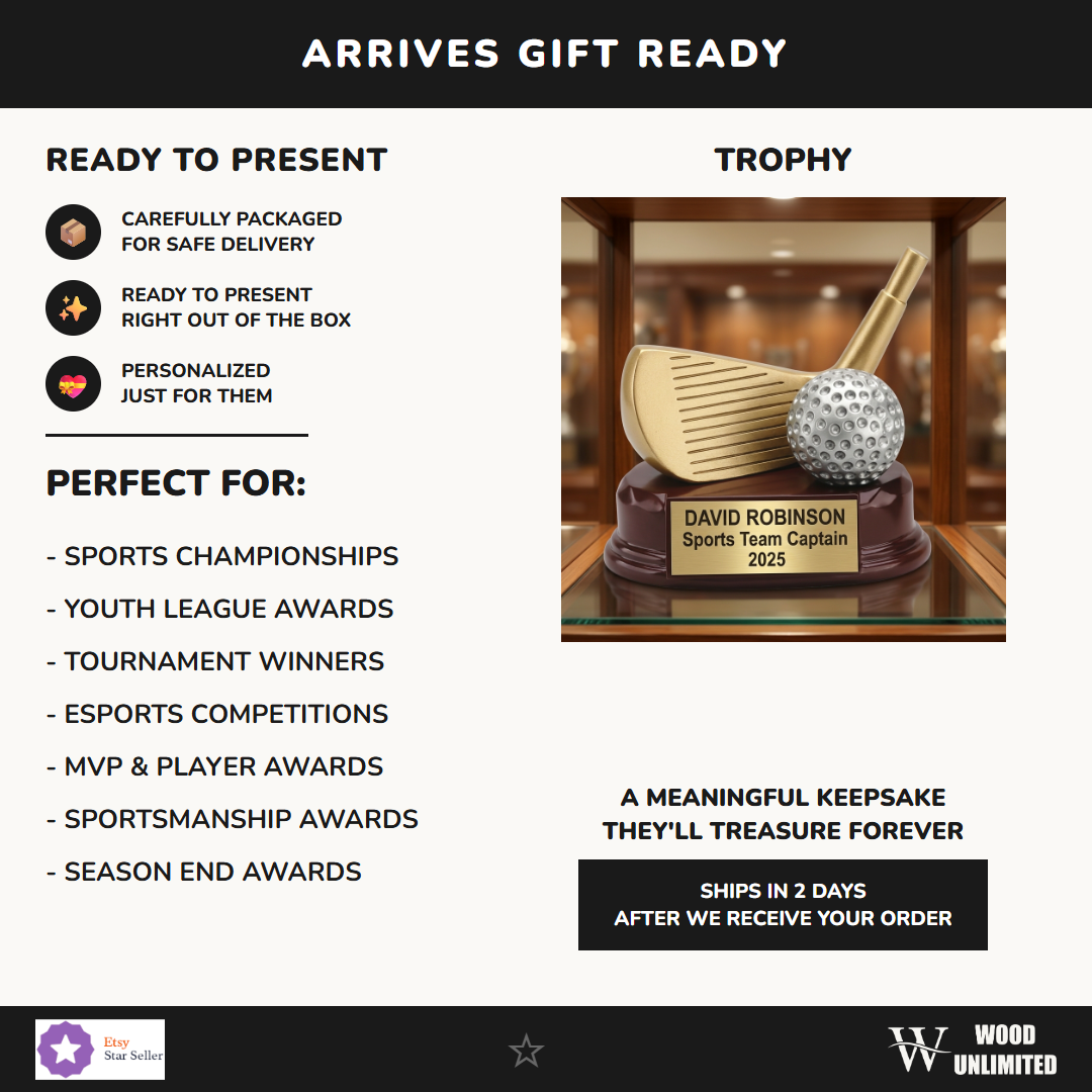 Sports Award Trophy - Personalized Golf Wedge - Custom Engraved - Team Gift - Award Ceremony - Tourn - back view