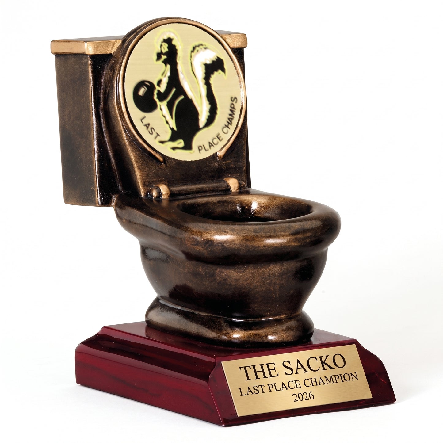 Personalized Fantasy Football Last Place Trophy - custom engraved Sacko toilet award - view 1