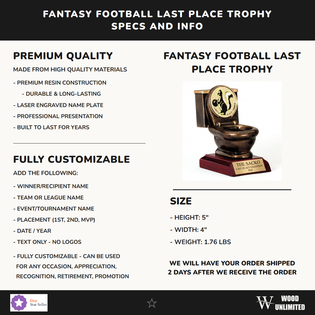 Fantasy Football Last Place Trophy Specifications - dimensions, materials, features
