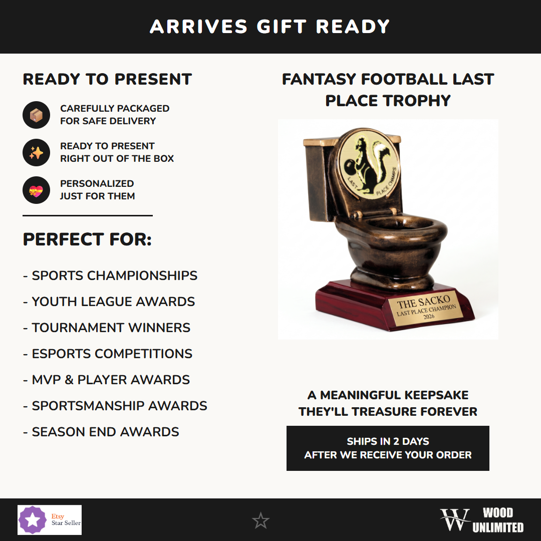 Fantasy Football Last Place Trophy Gift Ready - perfect for draft parties and league banquets