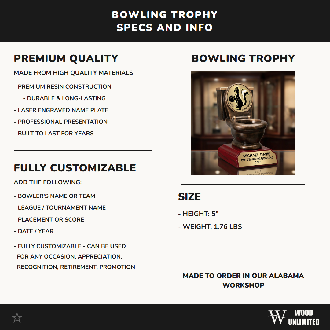 Personalized | Bowling Award | Custom Engraved | Last Place Trophy | Toilet Skunk | Funny Gag | Worst Bowler | Fantasy League