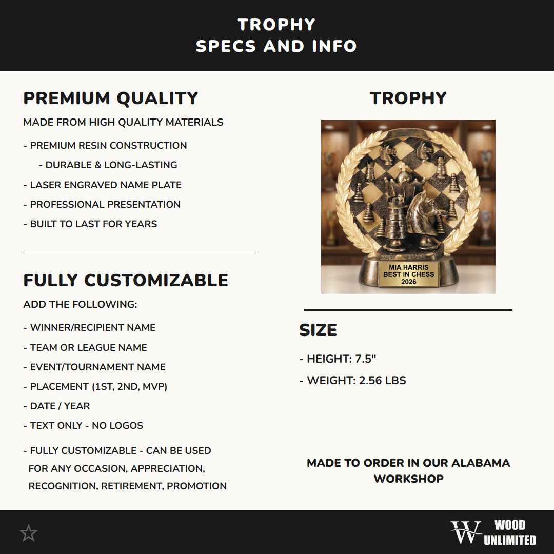 Chess Trophy Award | Personalized | Custom Engraved | Chess Tournament Award | Chess Champion Trophy | Personalized Chess Gift