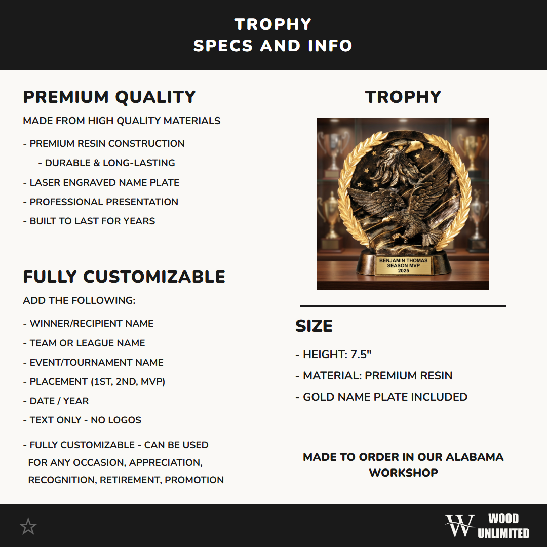 Patriotic Eagle Award - Personalized American Flag Trophy - Custom Engraved Achievement Award