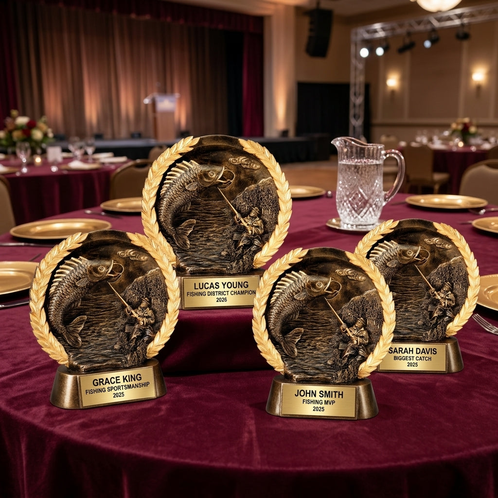 Fishing Trophy Award | Personalized | Custom Engraved | Fishing MVP | Gold Name Plate | Wood Unlimited - View 6