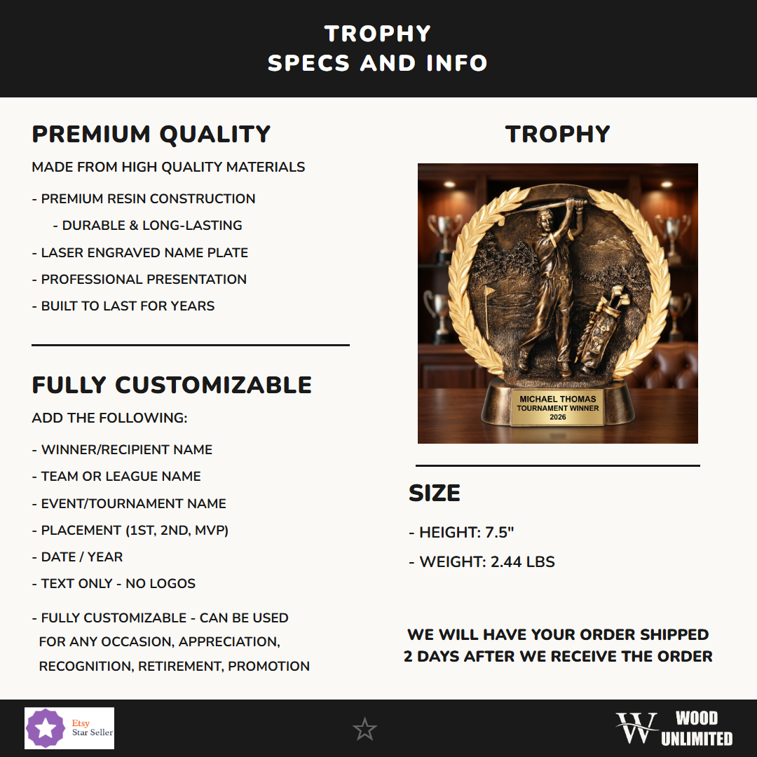 Golf Resin Figure Trophy 7.5"