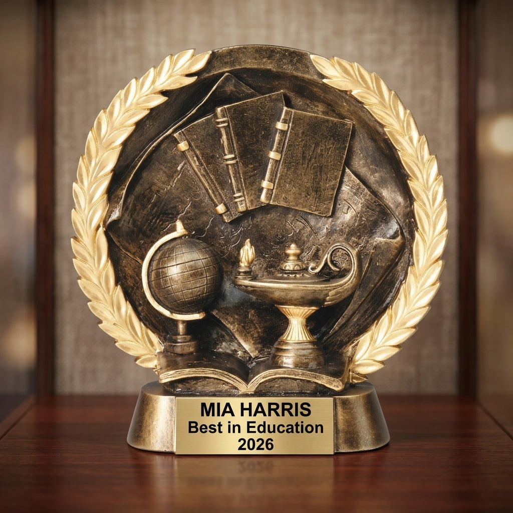 Education Award Trophy | Personalized | Custom Engraved | Resin Lamp of Knowledge | Academic Achievement - View 1