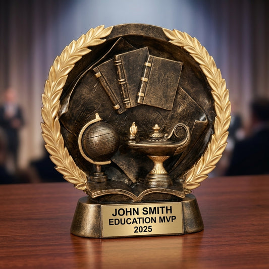 Education Award Trophy | Personalized | Custom Engraved | Resin Lamp of Knowledge | Academic Achievement - View 2