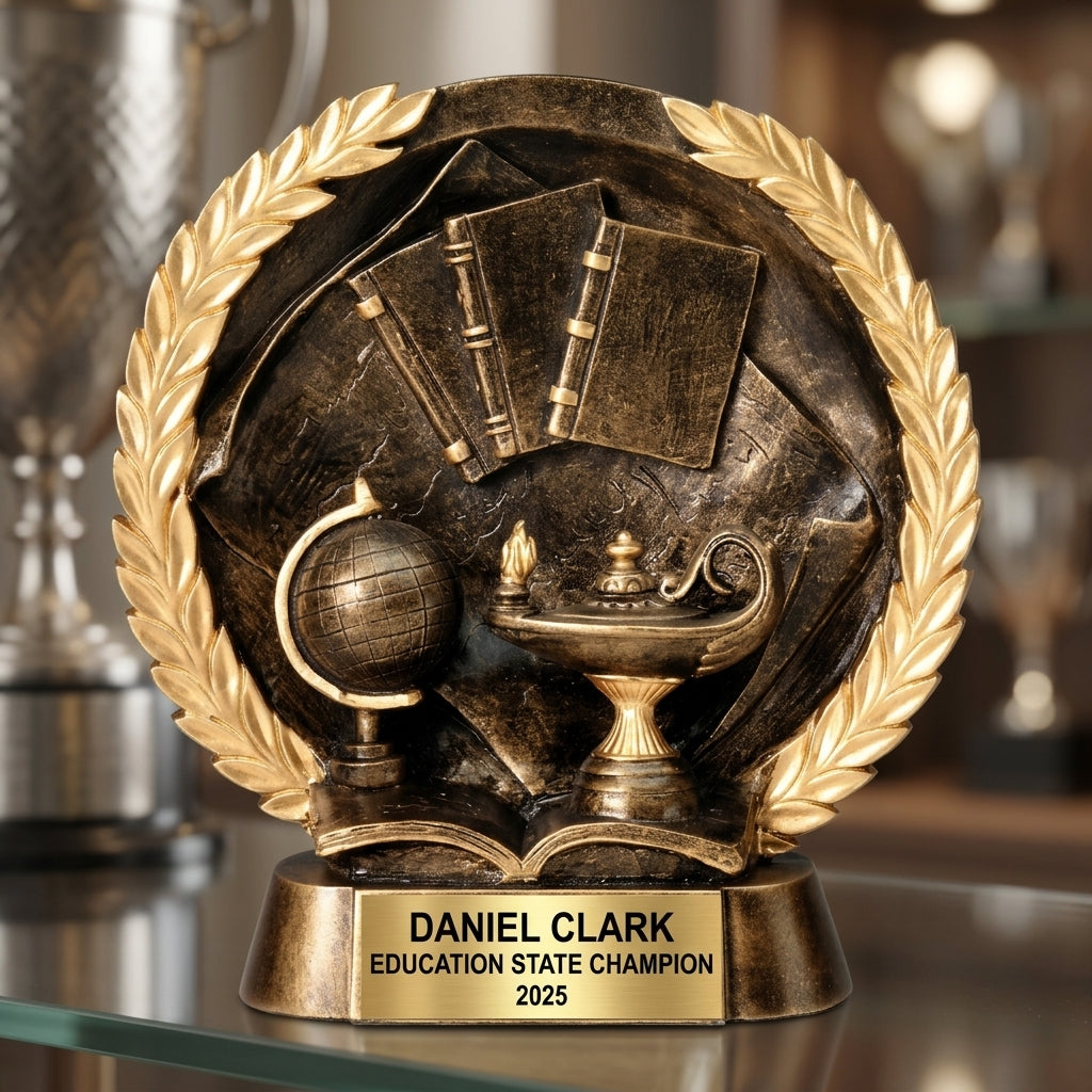 Education Award Trophy | Personalized | Custom Engraved | Resin Lamp of Knowledge | Academic Achievement - View 4