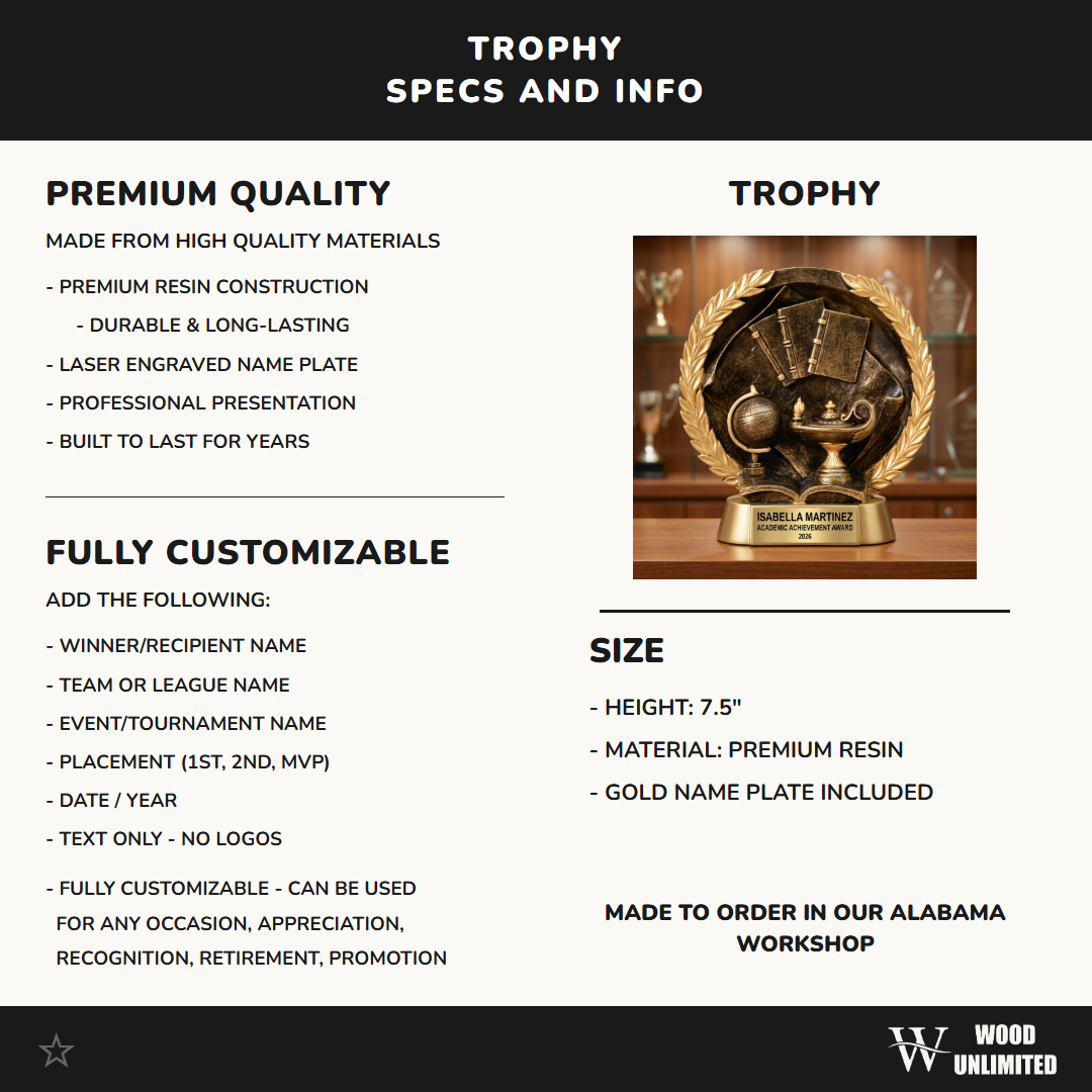 Education Award Trophy | Personalized | Custom Engraved | Resin Lamp of Knowledge | Academic Achievement