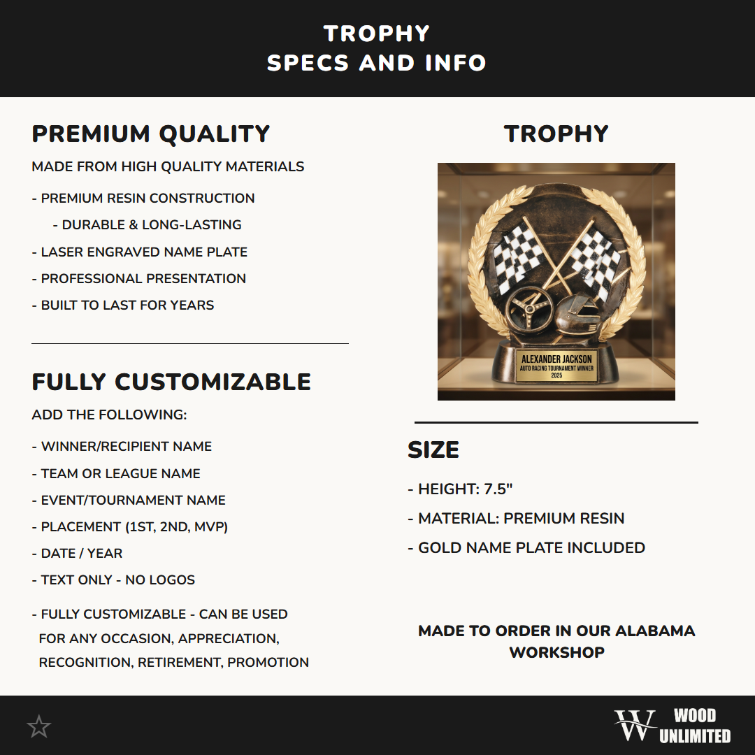Racing Award - Personalized Checkered Flag Trophy - Custom Engraved Motorsports Award