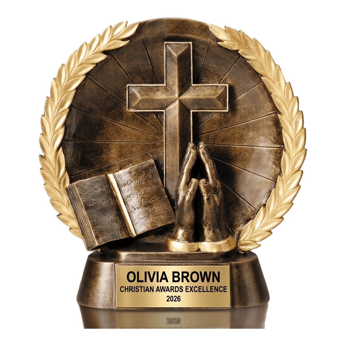 Religious Award - Personalized Christian Trophy - Custom Engraved Church Recognition - Cross Bible Praying Hands