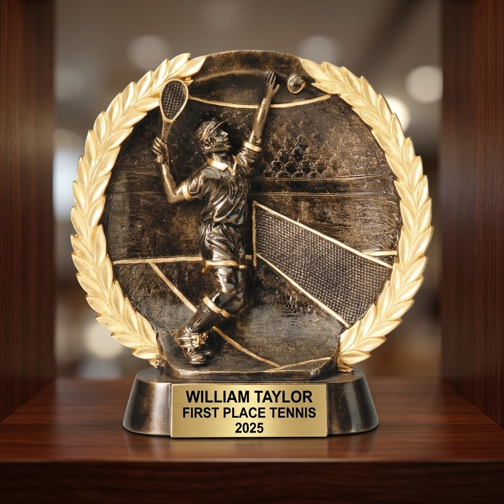 Tennis Trophy Award | Personalized | Custom Engraved | Tennis MVP | Gold Name Plate | Wood Unlimited - View 4