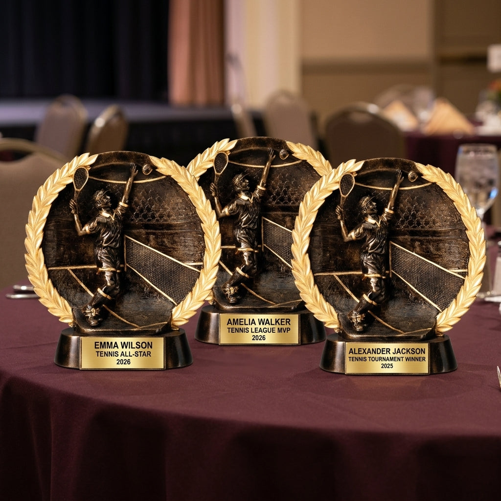 Tennis Trophy Award | Personalized | Custom Engraved | Tennis MVP | Gold Name Plate | Wood Unlimited - View 6