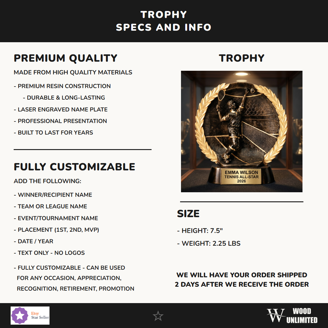 Tennis Resin Figure Trophy 7.5"