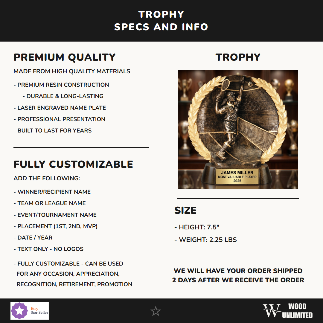 Tennis Resin Figure Trophy 7.5"