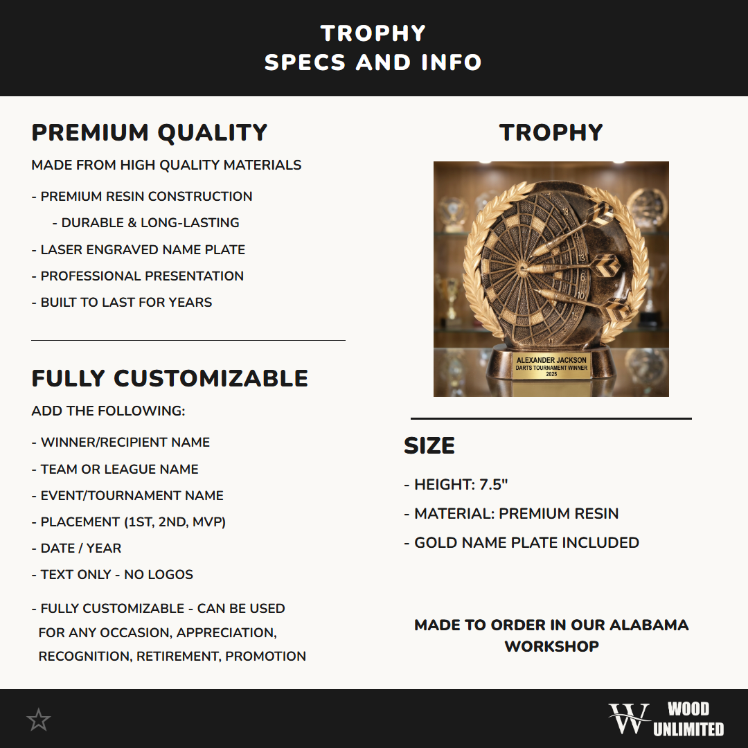 Darts Trophy Award | Personalized Darts | Custom Engraved Award | Darts Gift | Tournament Trophy