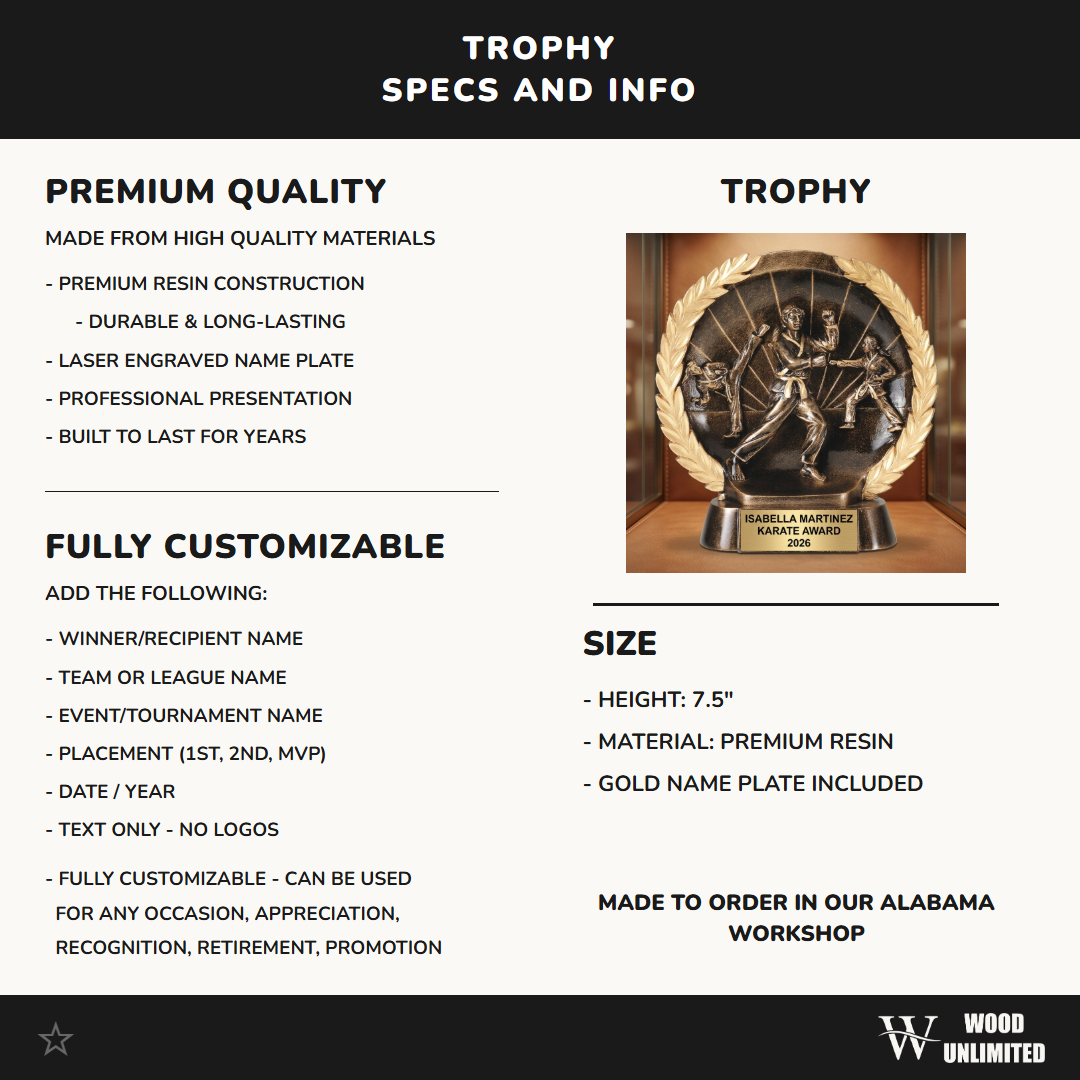 Martial Arts Award Trophy | Personalized Karate Gift | Custom Engraved | Dojo | Team Award | Tournament Trophy