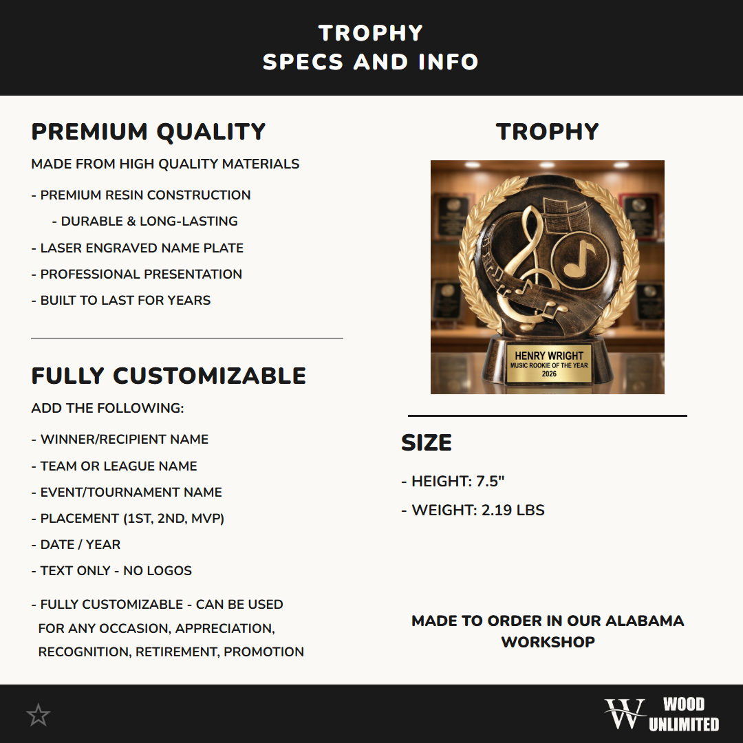 Personalized Music Award Trophy, Custom Engraved Musician & Band Recognition, Choir Director Gift