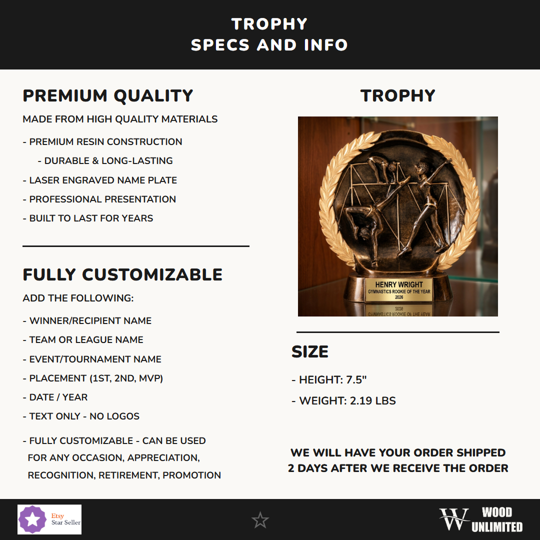 Gymnastics Resin Figure Trophy 7.5"