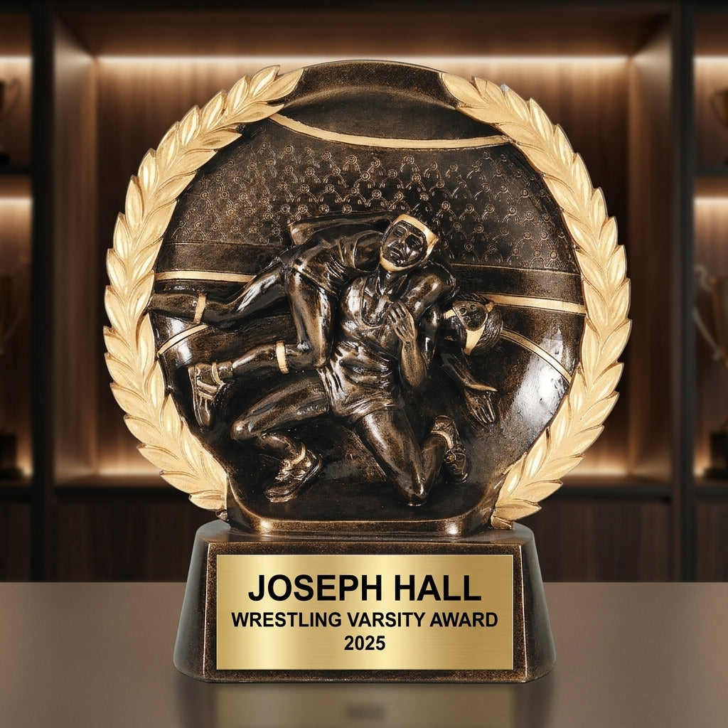 Wrestling Trophy Award | Personalized | Custom Engraved | Wrestling Gift | Champion | Coach Award | Weight Class Winner | Resin Trophy - View 1