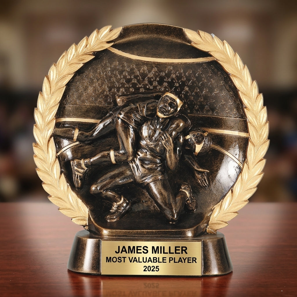 Wrestling Trophy Award | Personalized | Custom Engraved | Wrestling Gift | Champion | Coach Award | Weight Class Winner | Resin Trophy - View 2
