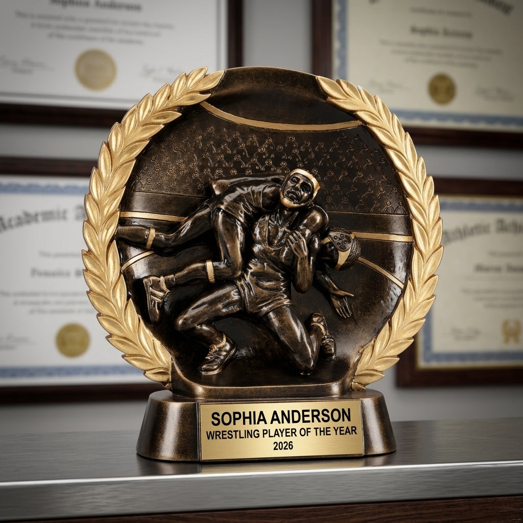 Wrestling Trophy Award | Personalized | Custom Engraved | Wrestling Gift | Champion | Coach Award | Weight Class Winner | Resin Trophy - View 3